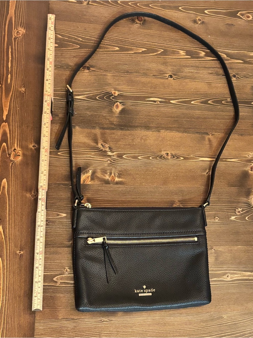 kate spade black pebbled leather crossbody with gold hardware